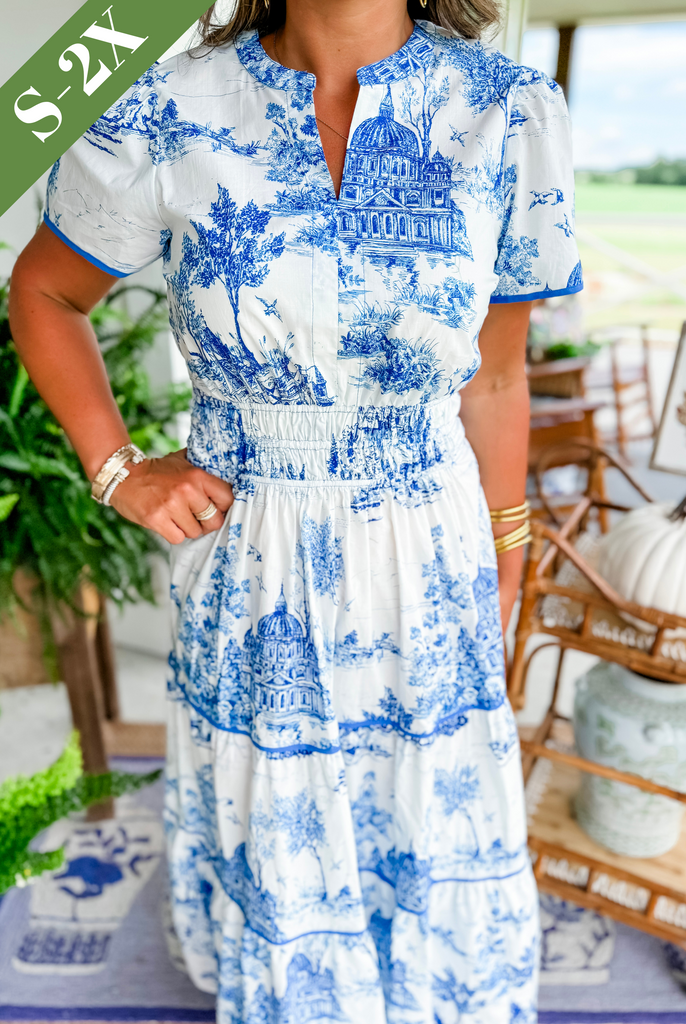Eliza – Classic Toile Maxi Dress