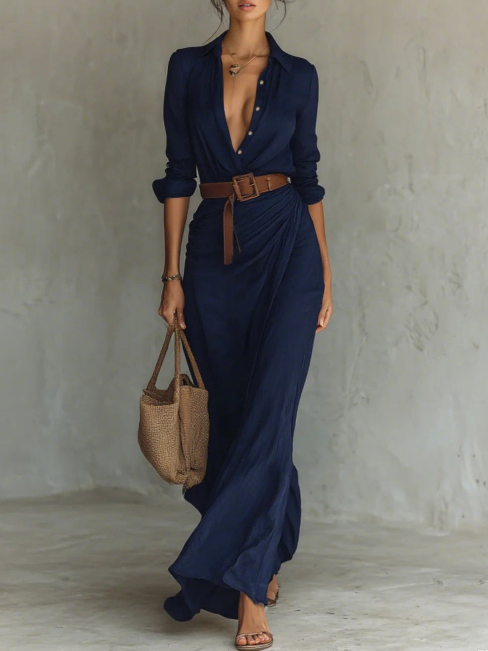 Jolette – Tailored Long Dress with Sleeves and Lapels