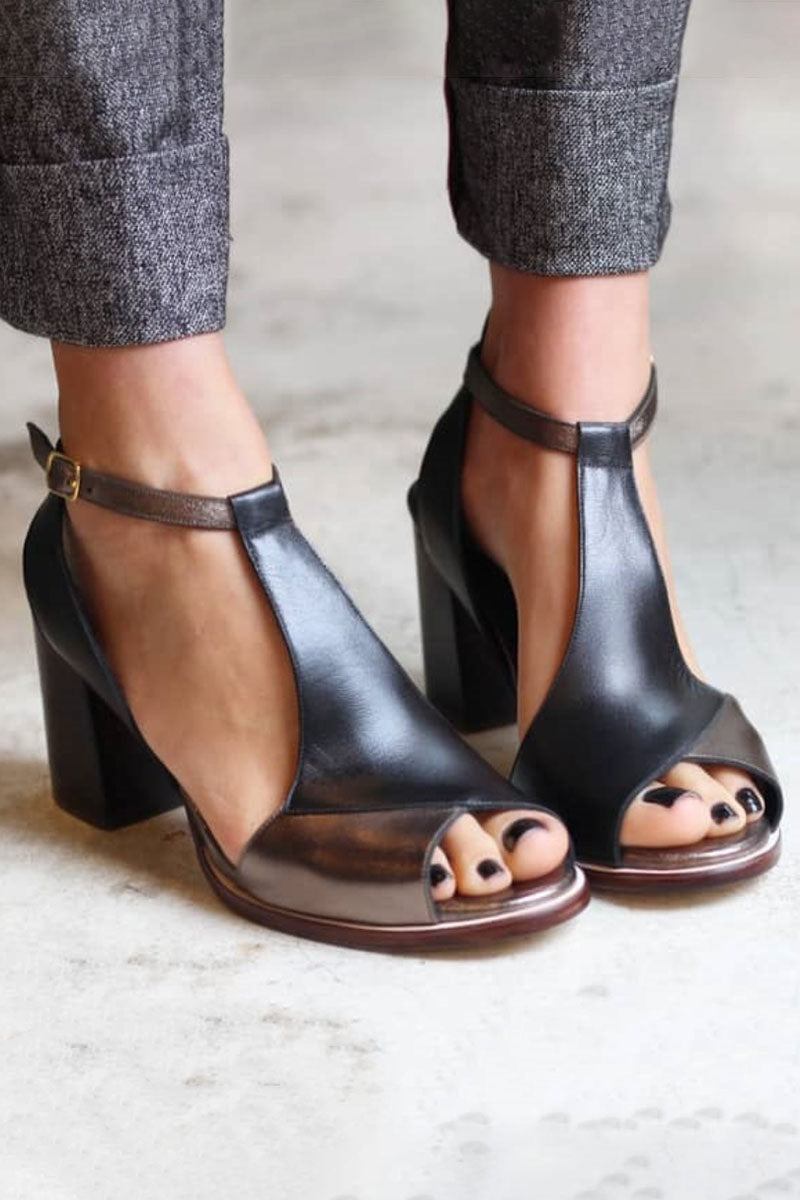 Nadaria | Black Patchwork Peep-Toe Heeled Sandals