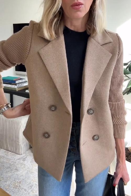 Amora - Elegant Knit-Sleeve Jacket