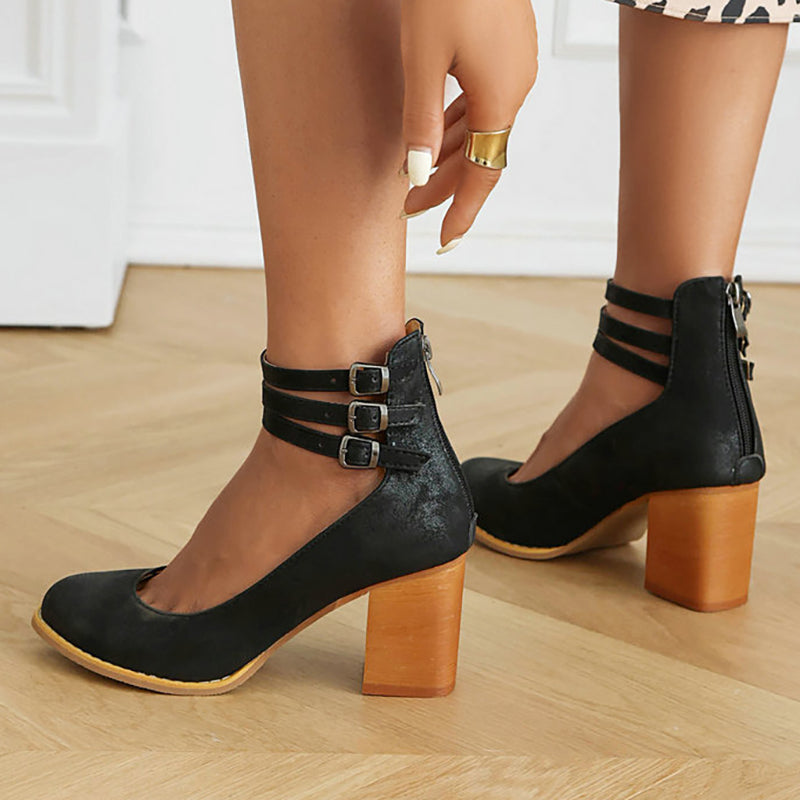 Casilda | Smooth Sandals with Ankle Strap and Thick Sole