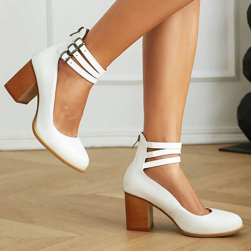 Casilda | Smooth Sandals with Ankle Strap and Thick Sole