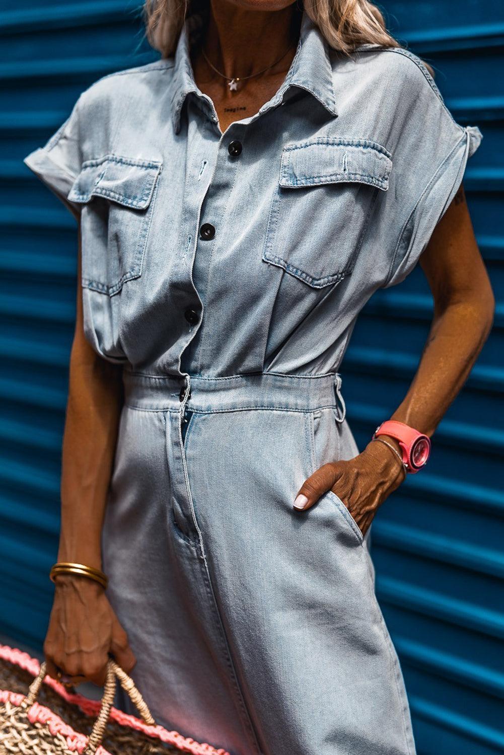 Isabelle - Denim Dress with Elegant, Short Batwing Sleeves