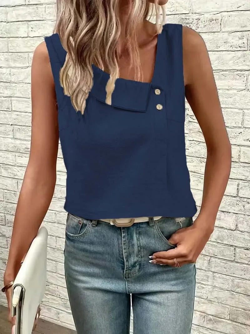 Sheila – Chic Asymmetrical Button-Detail Top