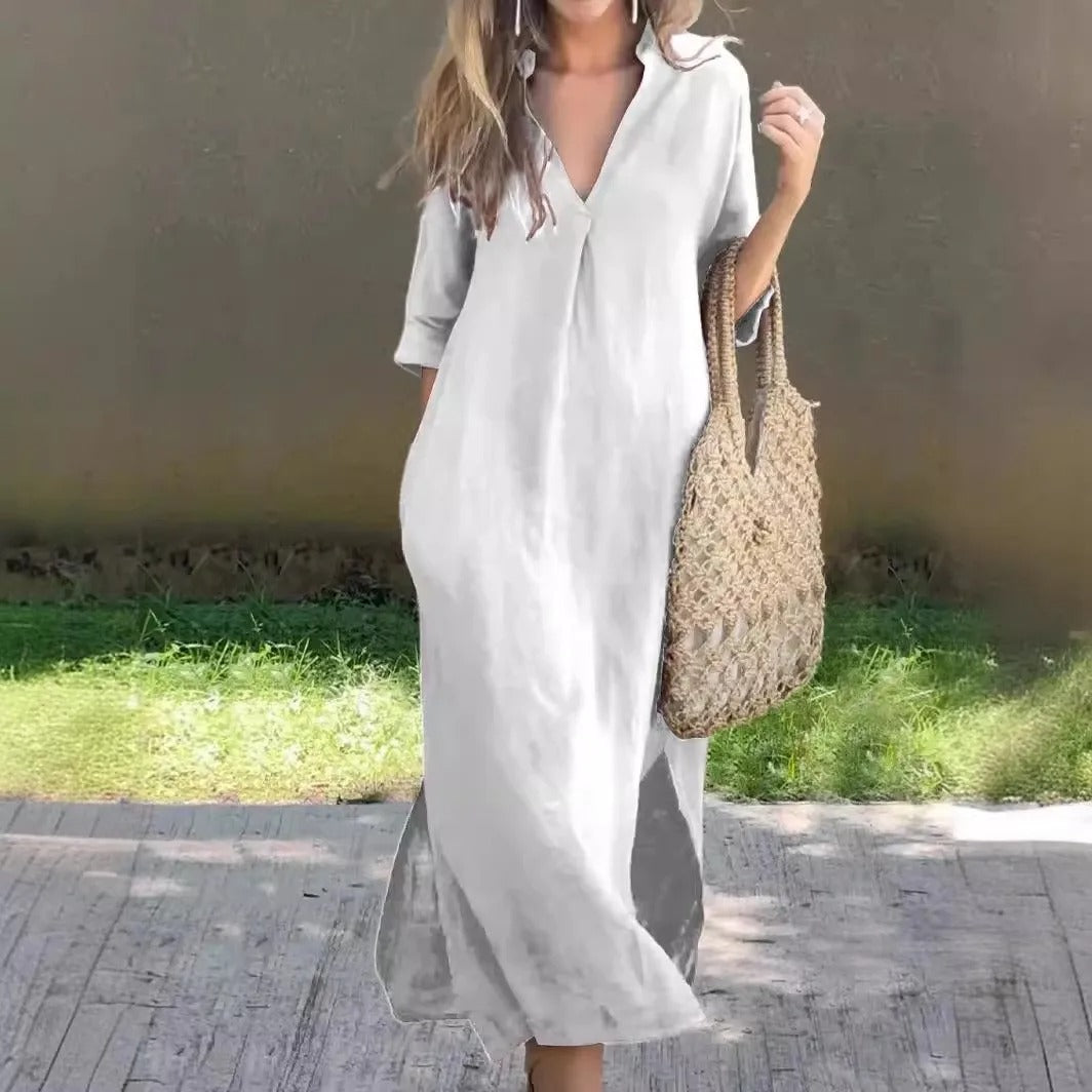 Yvette – Casual V-Neck Midi Dress