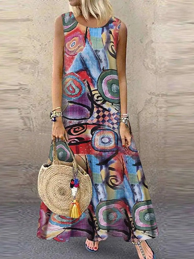 Barbara – Sleeveless Artistic Maxi Dress