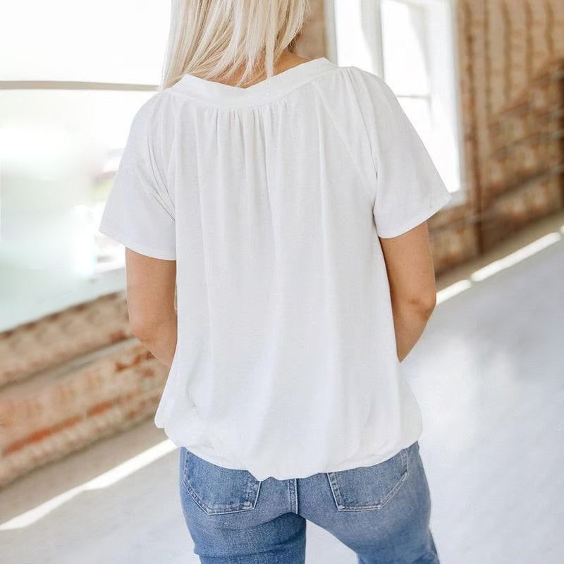 Muriel – Pleated V-Neck Casual Top