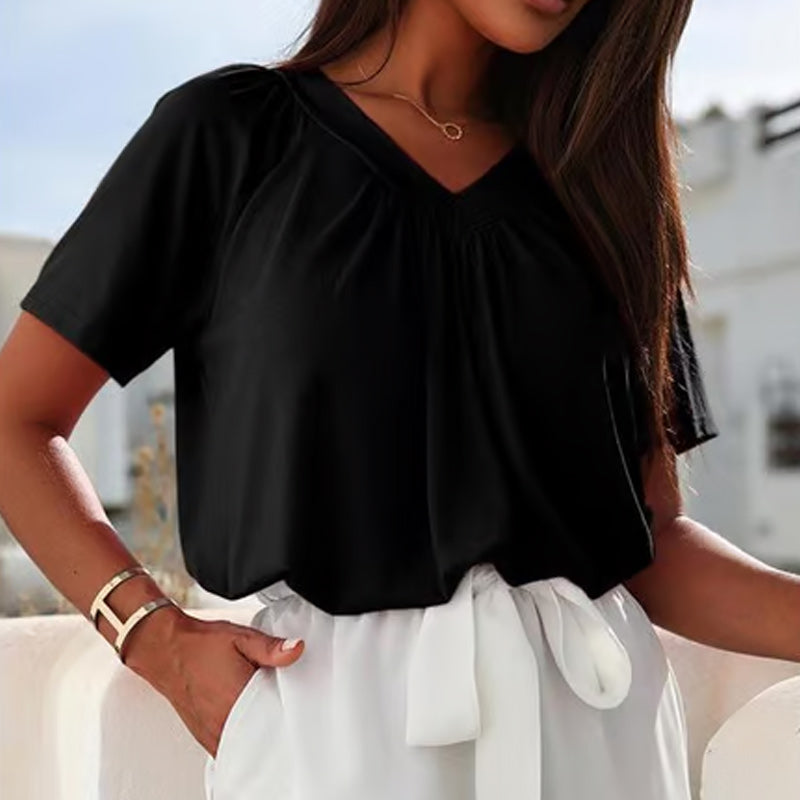 Muriel – Pleated V-Neck Casual Top