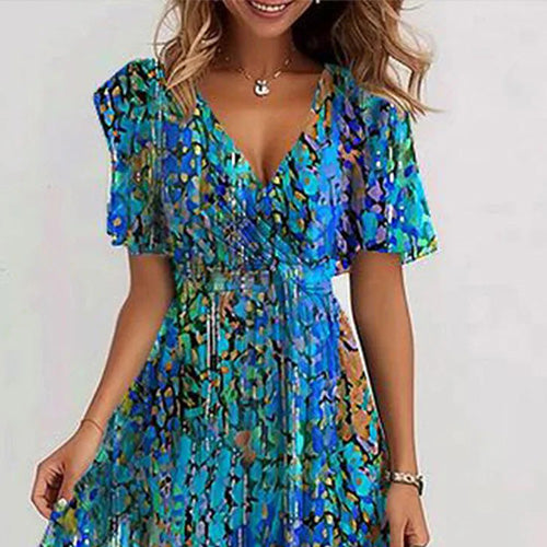 Nadine – Blue Short Sleeve Midi Dress