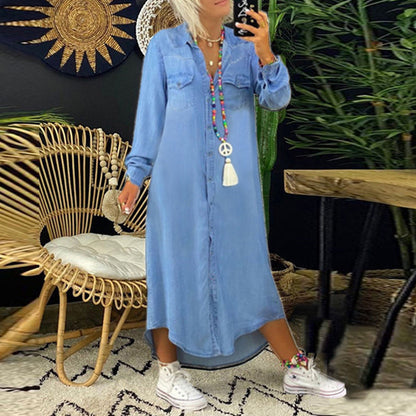 Ines - Long Sleeve Maxi Dress in Denim