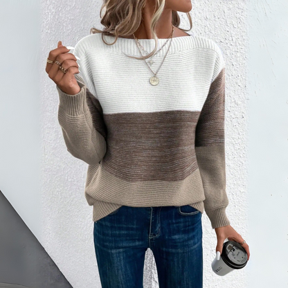 Clara | Elegant three-color patchwork sweater