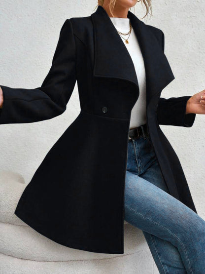 Monique – Collared Neck Button-Up Long Sleeve Coat
