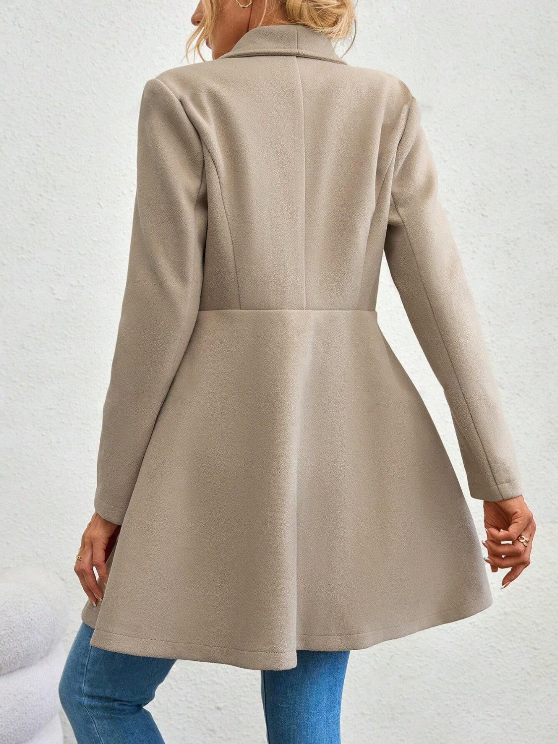 Monique – Collared Neck Button-Up Long Sleeve Coat