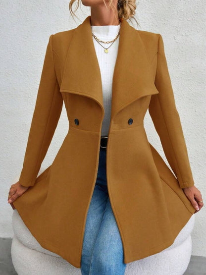 Monique – Collared Neck Button-Up Long Sleeve Coat