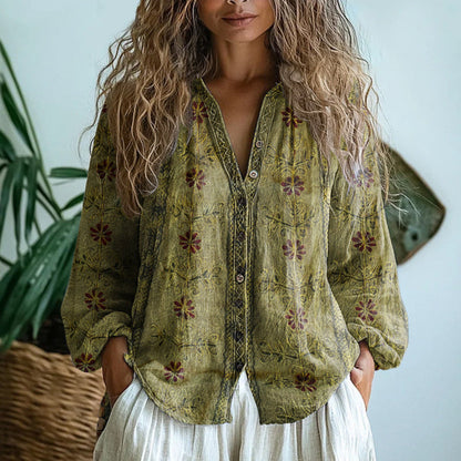 Ambre – Vintage Leaf Print Blouse