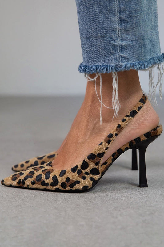 Liorina | Khaki Pumps with Leopard Print and Pointed Toe