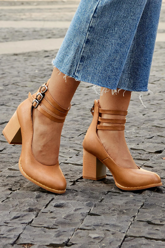 Casilda | Smooth Sandals with Ankle Strap and Thick Sole