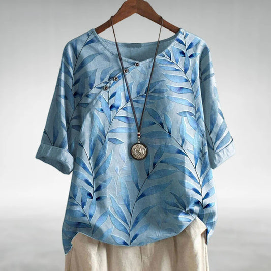 Alessia – Botanical Asymmetrical Button Blouse