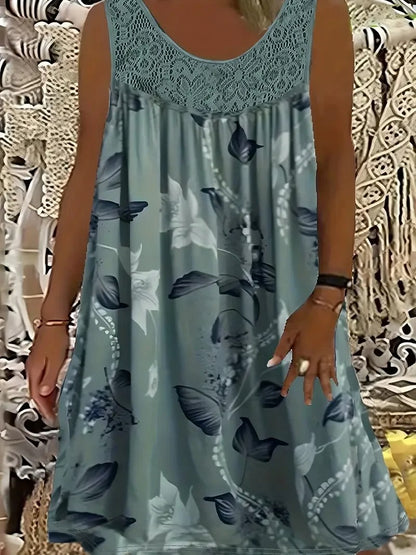 Noreen – Sleeveless Floral Crochet Yoke Dress