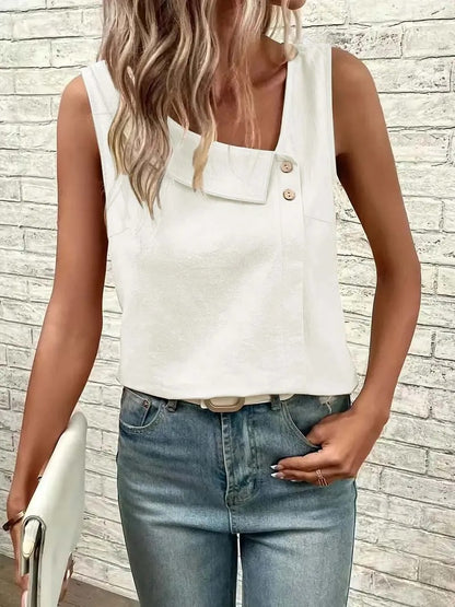 Sheila – Chic Asymmetrical Button-Detail Top
