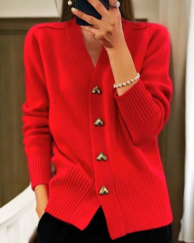 Every - Elegant Heart Button Cardigan