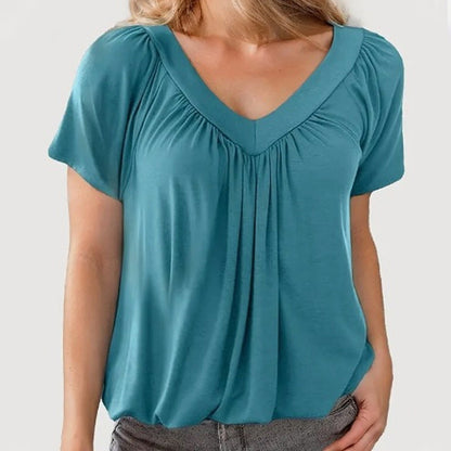 Muriel – Pleated V-Neck Casual Top