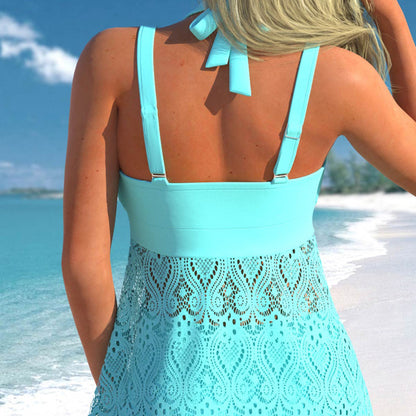 Trina – V-Neck Lace Trim Swimsuit Set