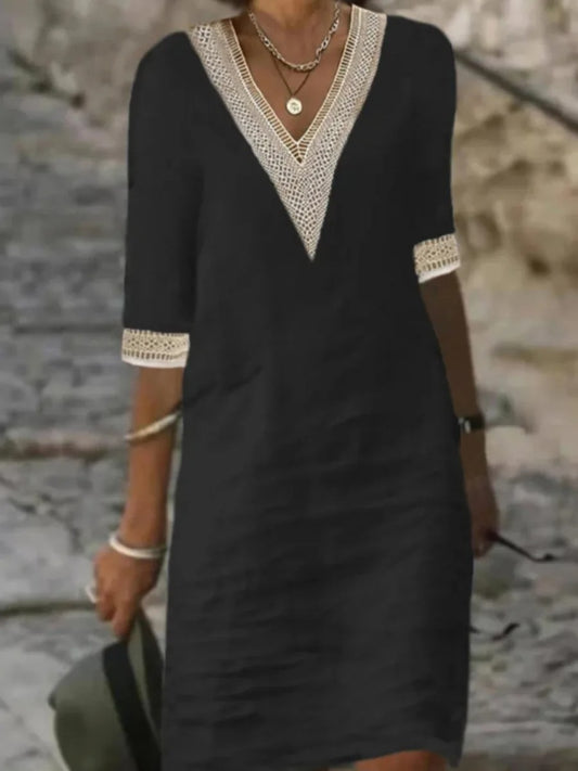 Lisette – Embroidered V-Neck Dress