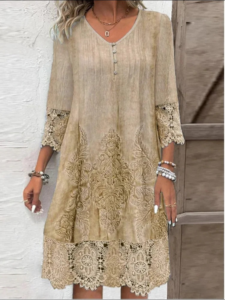 Evelyn – Elegant Lace V-Neck Dress