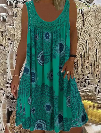 Kathy – Sleeveless Boho Print Dress